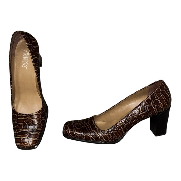Vintage 90s/Y2K Franco Sarto Square Toe Snake Skin Leather Block Heels Women’s 9 - Picture 2 of 12